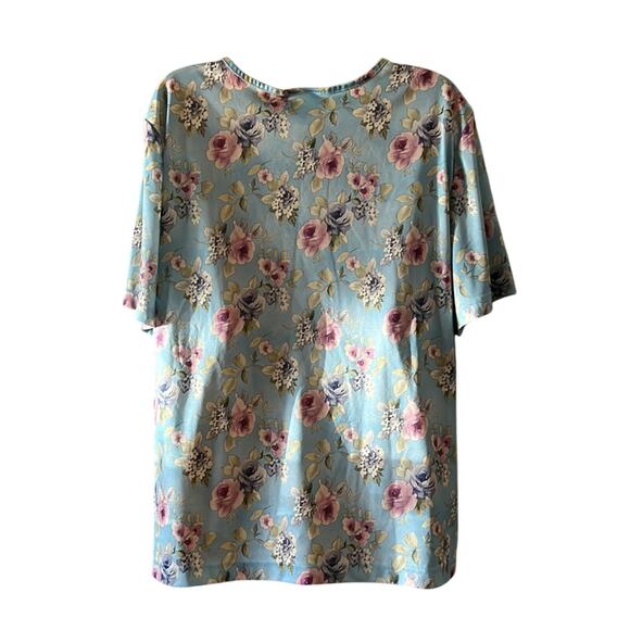 Blair 2XL Blue Floral Print Knit Top Vintage Short Sleeves - Picture 3 of 9